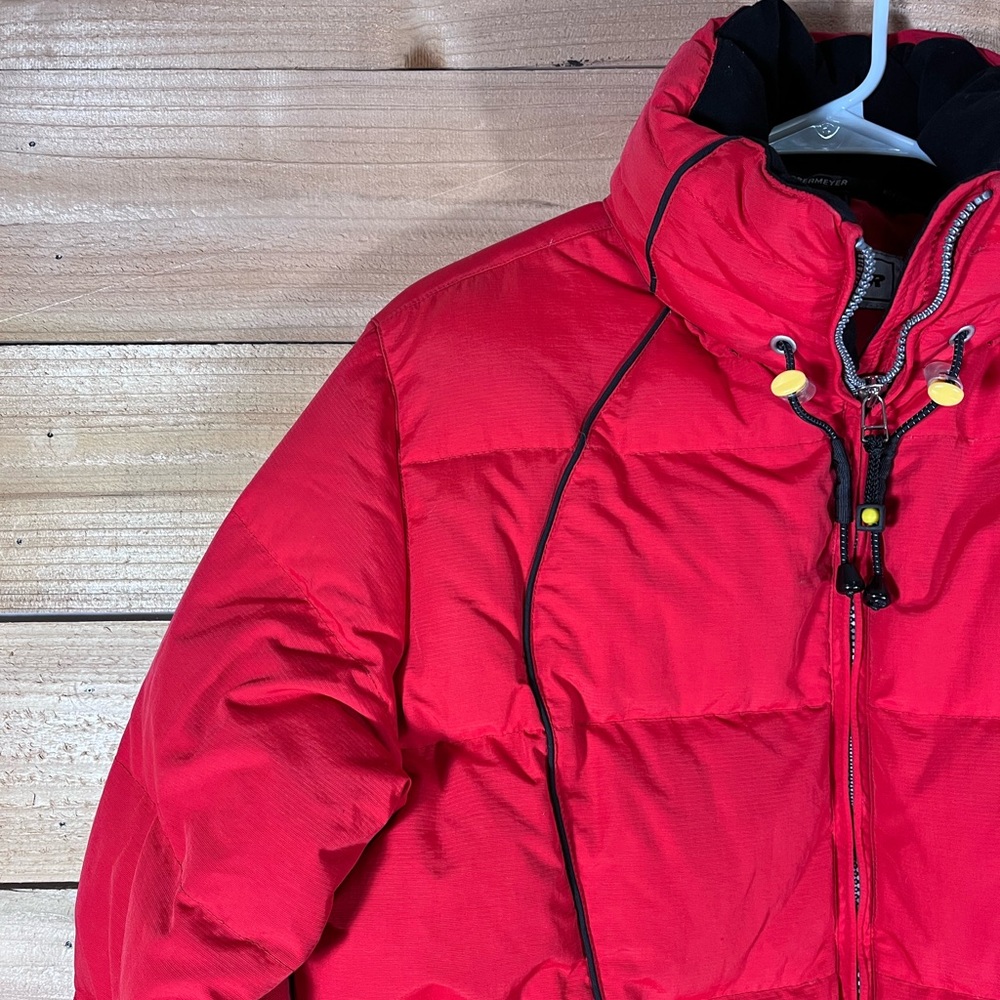 Obermeyer Goose Down Hooded Ski Jacket, Womens 12, Red & Black Puffer